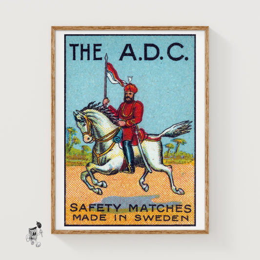 Royal Red Horse Rider - vintage matchbox label print