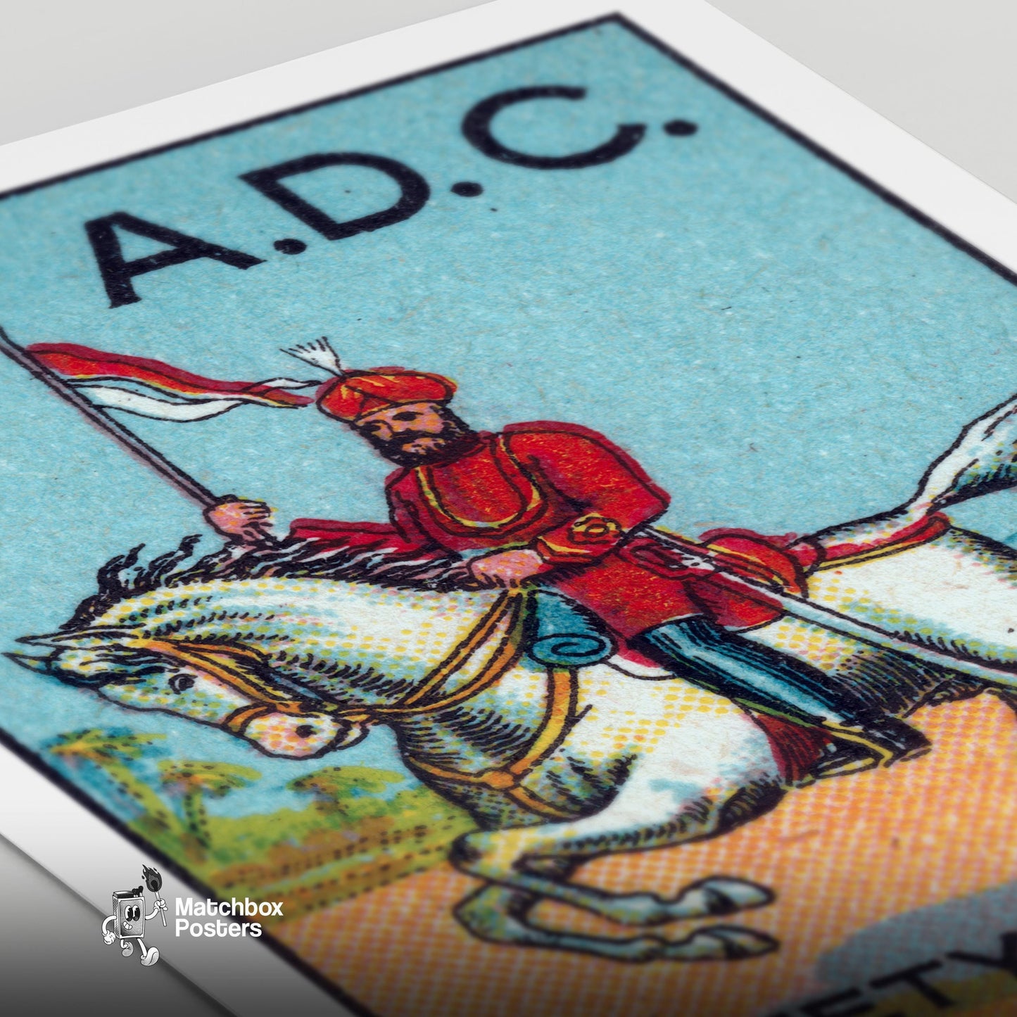 Royal Red Horse Rider - vintage matchbox label print - close-up detail