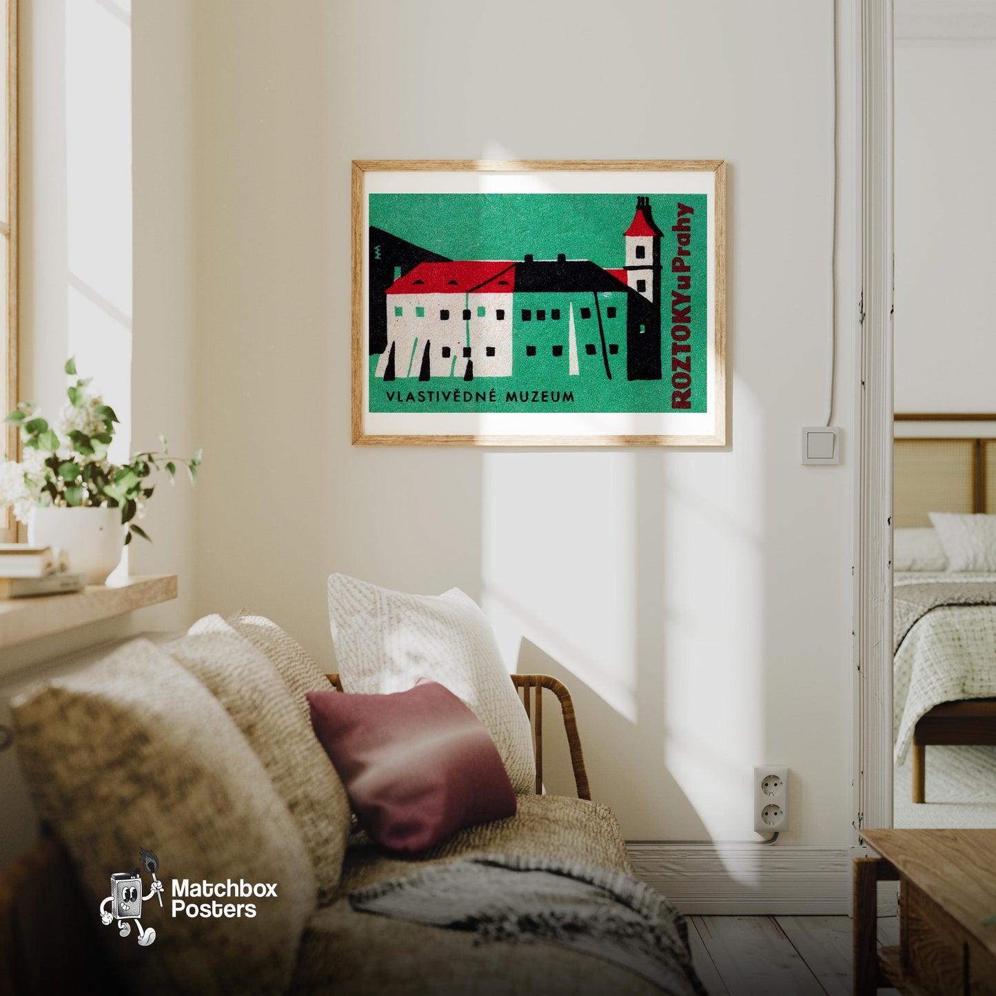 Museum - vintage matchbox label print - living room mockup