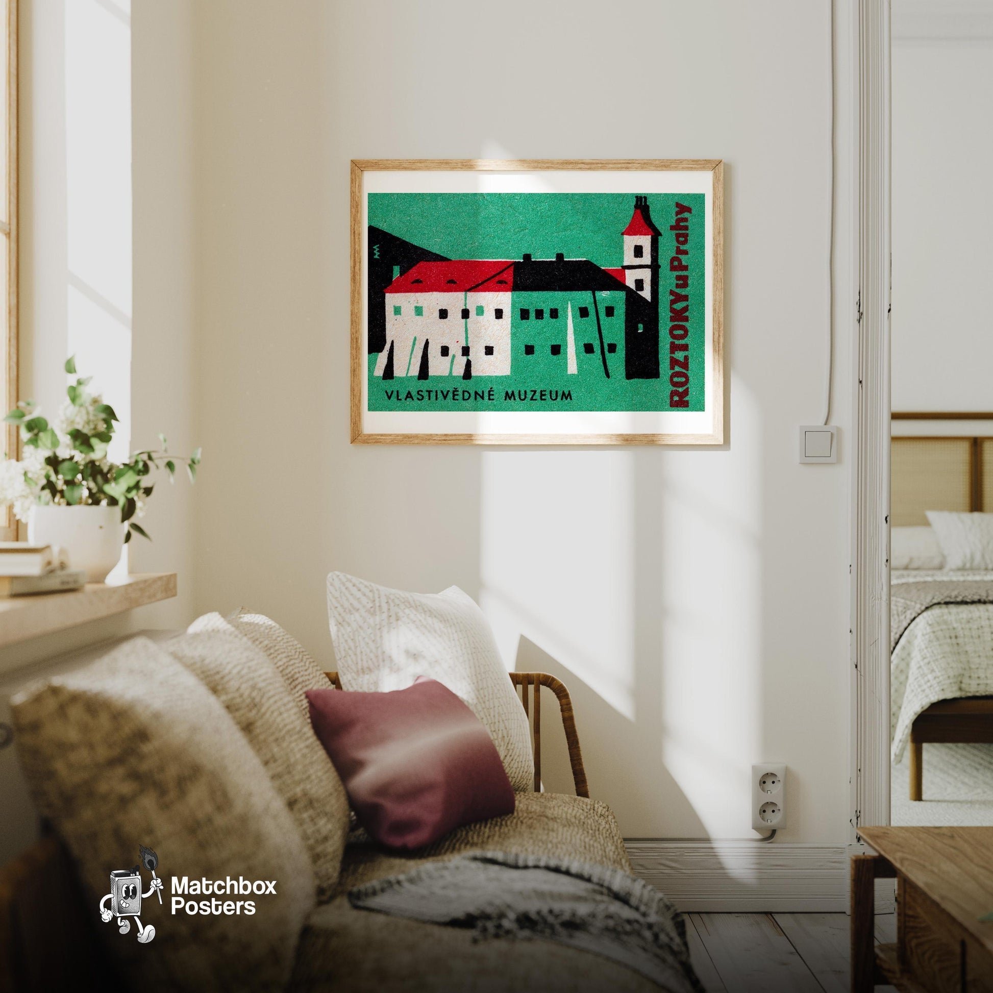 Museum - vintage matchbox label print - living room mockup