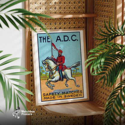 Royal Red Horse Rider - vintage matchbox label print - office wall