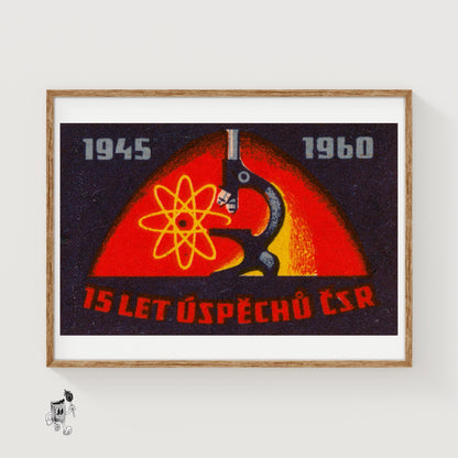 Microscope - vintage matchbox label print