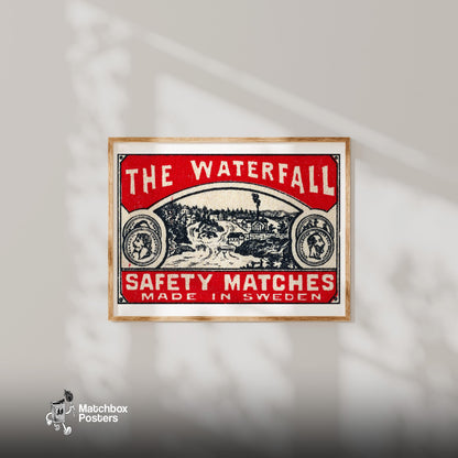 The Waterfall - vintage matchbox label print - bedroom mockup