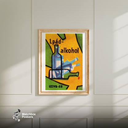 Falling Bottles - vintage matchbox label print - bedroom mockup