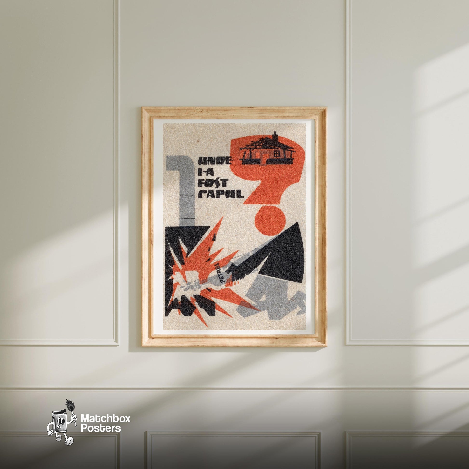 Where Was His Head? - vintage matchbox label print - bedroom mockup