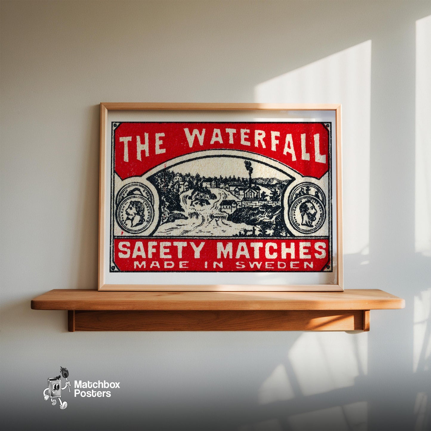 The Waterfall - vintage matchbox label print - size comparison