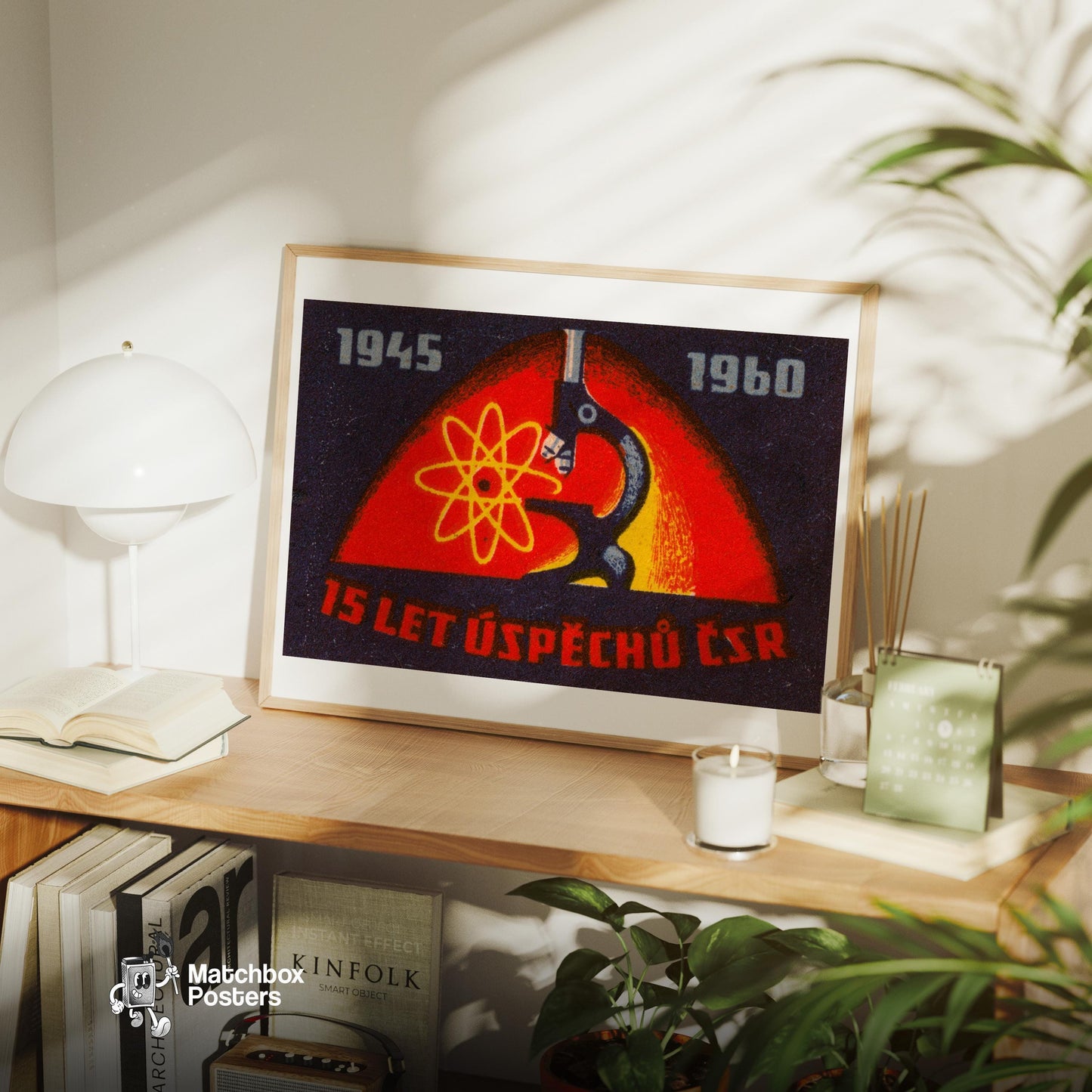 Microscope - vintage matchbox label print - office wall