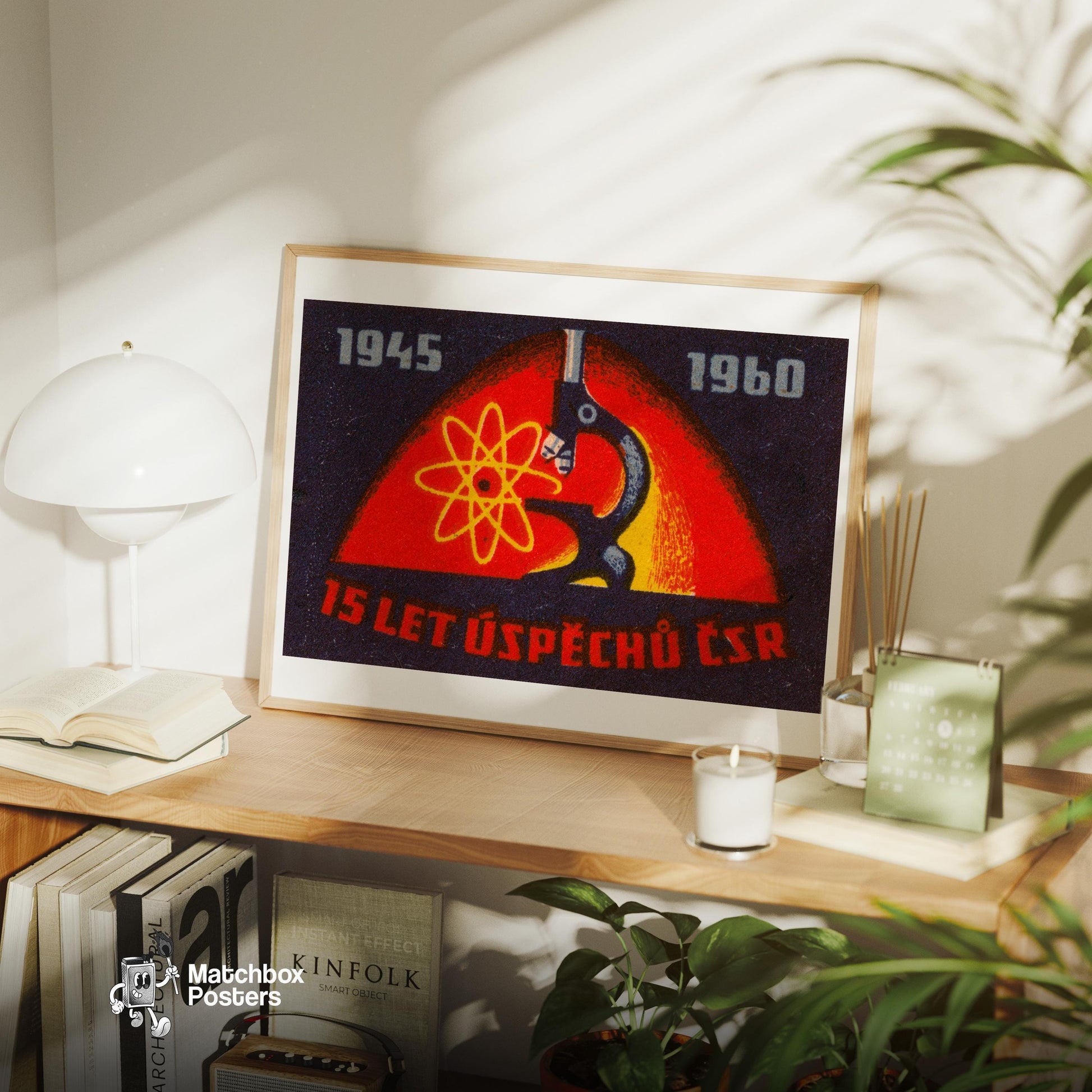 Microscope - vintage matchbox label print - office wall