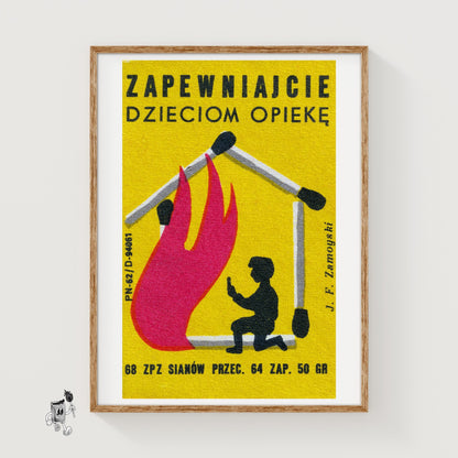 Matches Cause Housefires - vintage matchbox label print