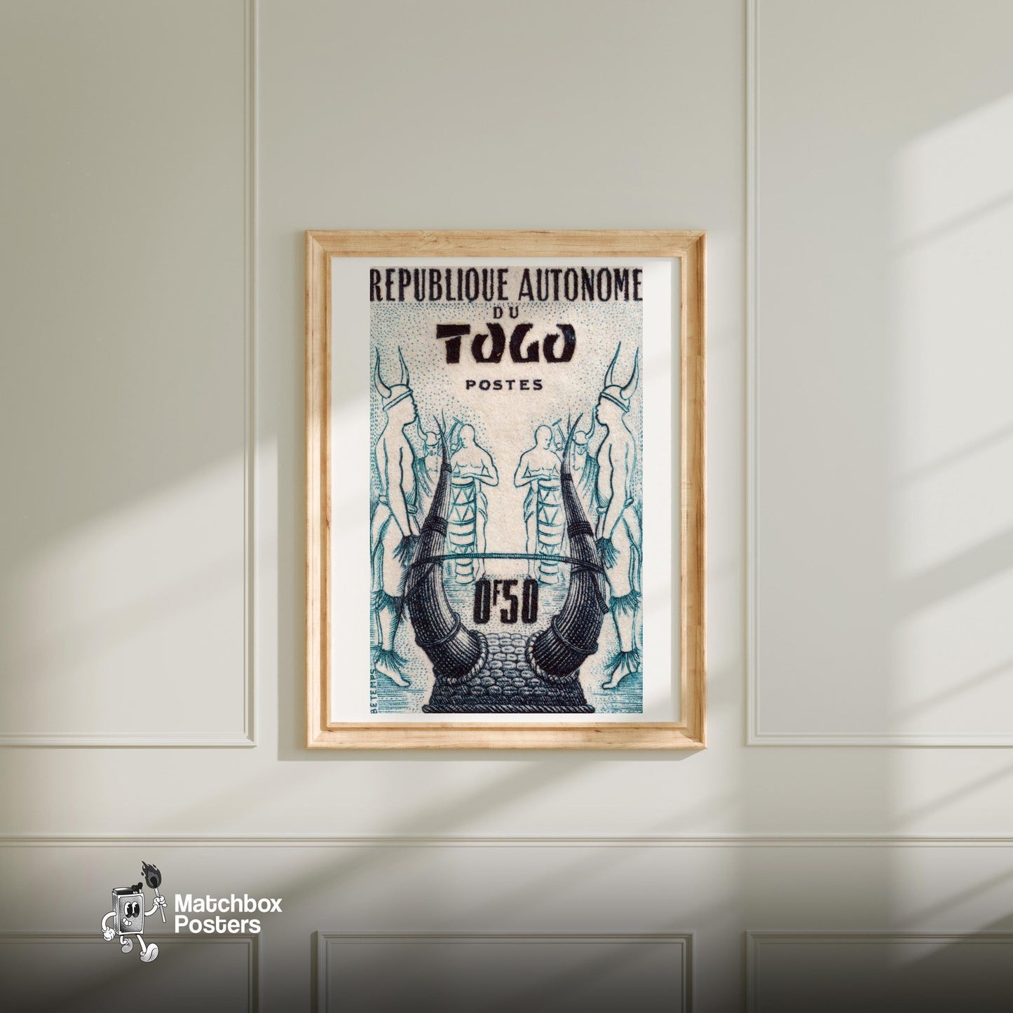 Horned Helmet - vintage matchbox label print - bedroom mockup