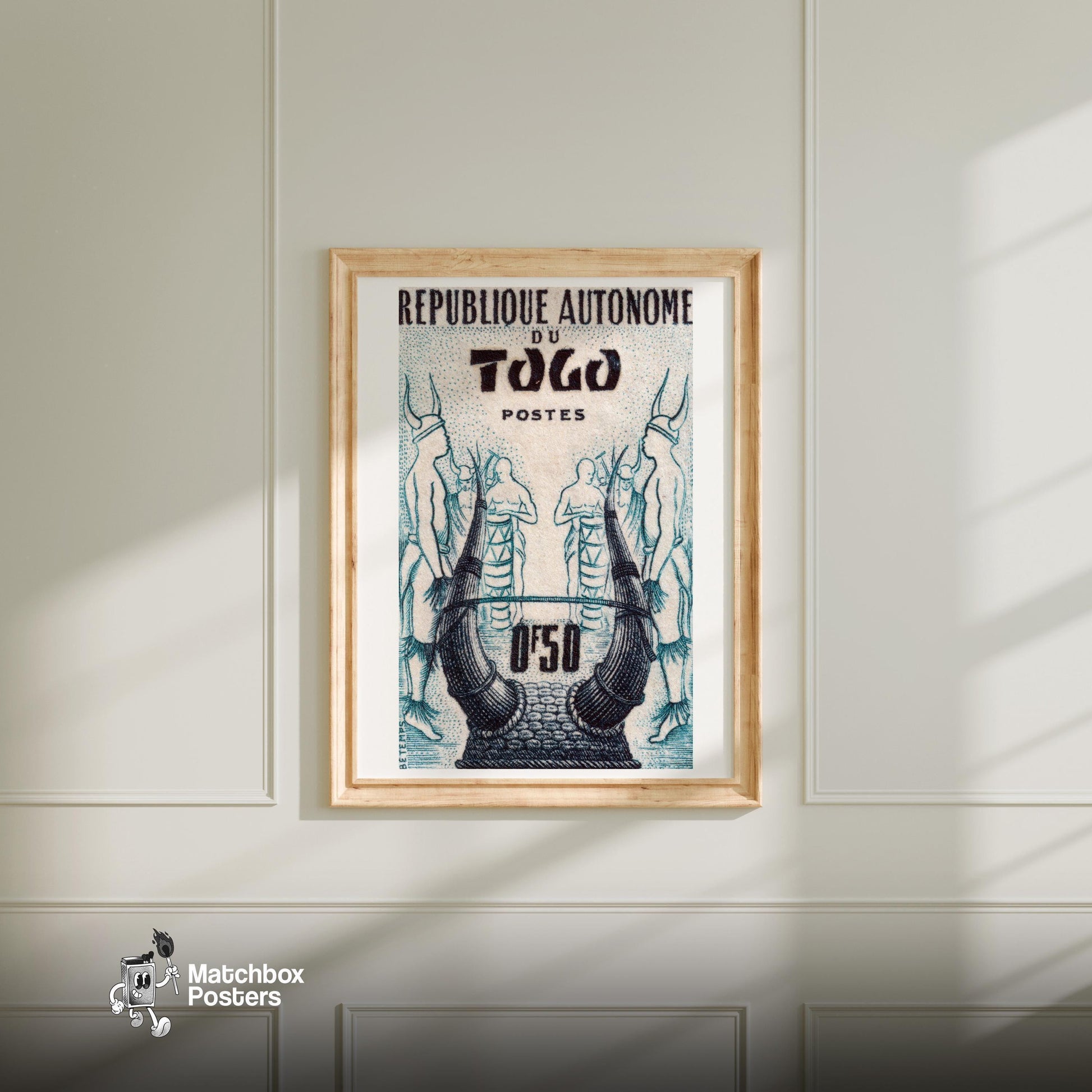 Horned Helmet - vintage matchbox label print - bedroom mockup