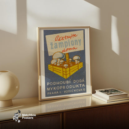 Mushrooms Growing - vintage matchbox label print - size comparison