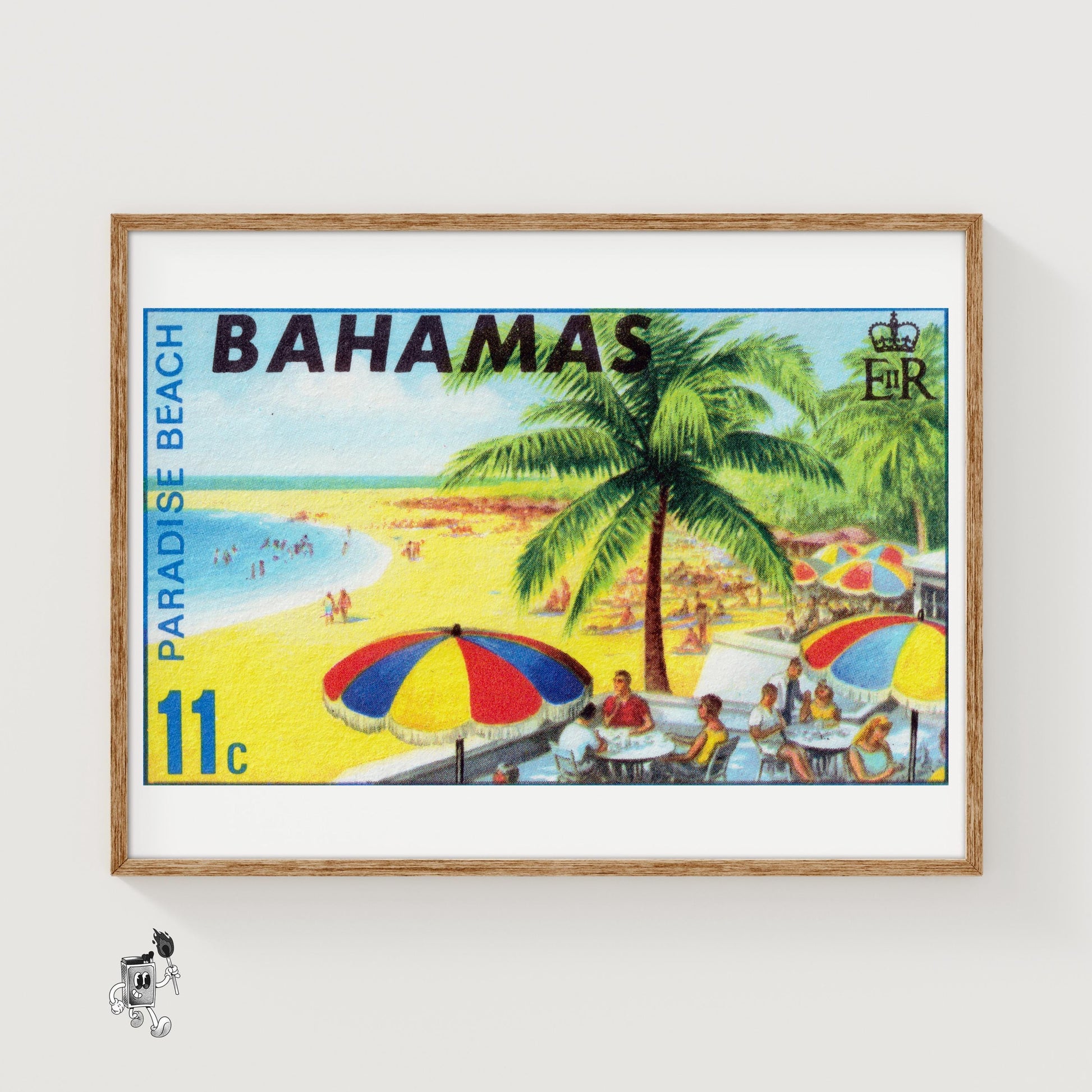 Beach Scene Bahamas - vintage matchbox label print