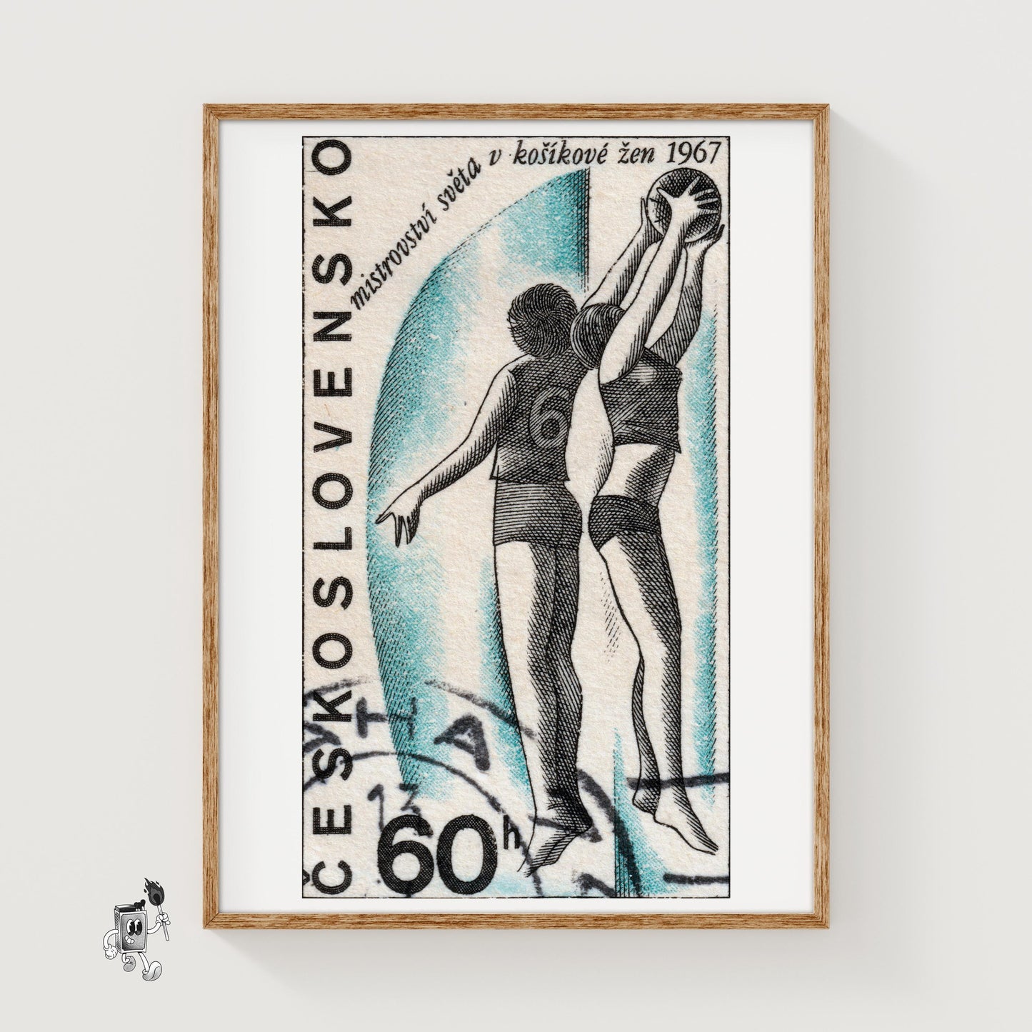 Female Basketball Players - vintage matchbox label print