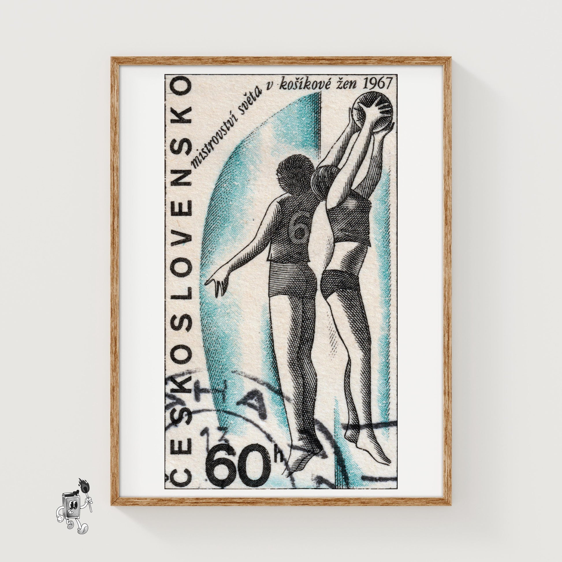 Female Basketball Players - vintage matchbox label print