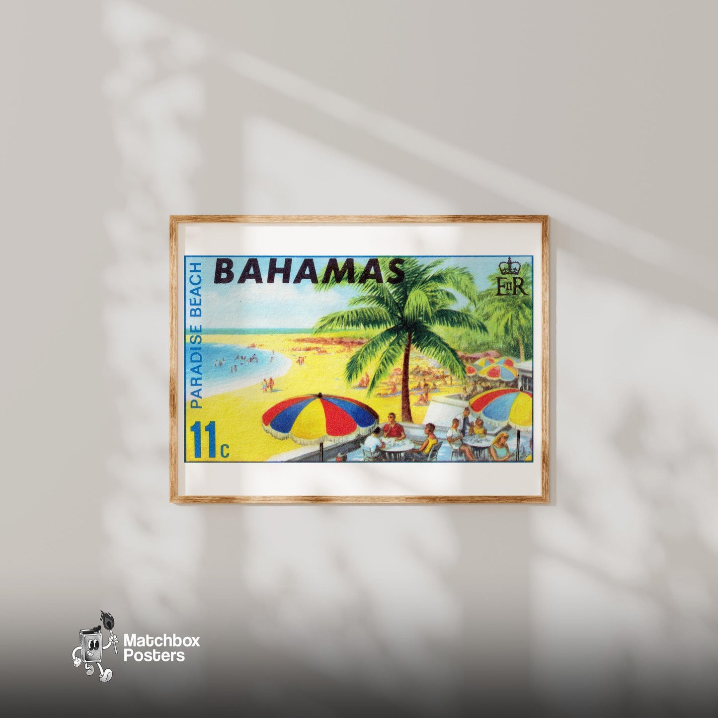 Beach Scene Bahamas - vintage matchbox label print - bedroom mockup