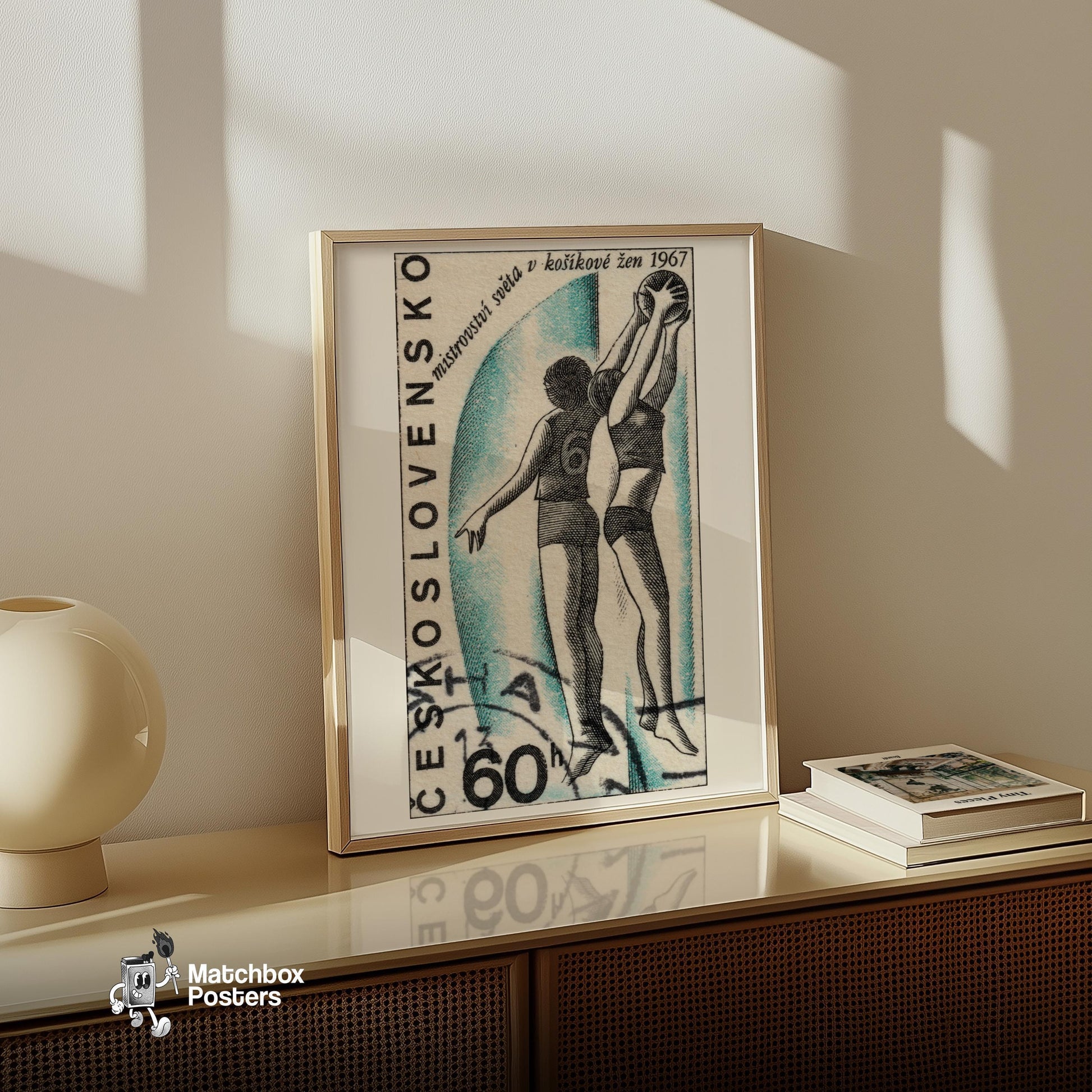 Female Basketball Players - vintage matchbox label print - size comparison