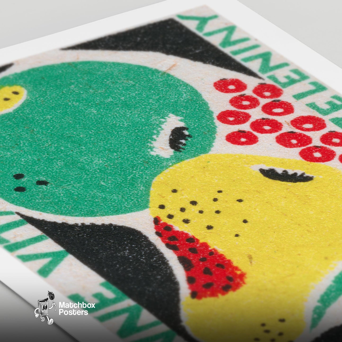 Fruit and Vegetables - vintage matchbox label print - close-up detail