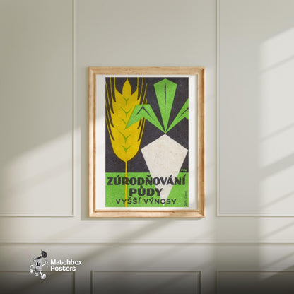 Wheat and Vegetable - vintage matchbox label print - living room mockup