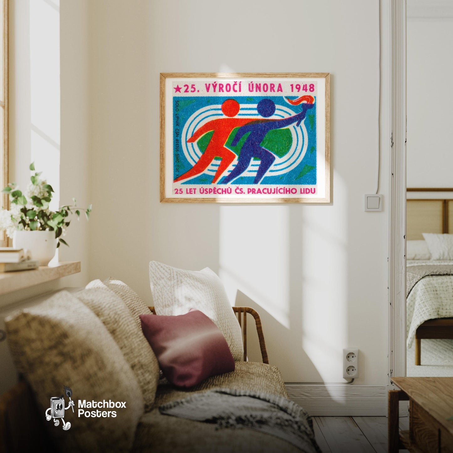Athletics Competition - vintage matchbox label print - living room mockup