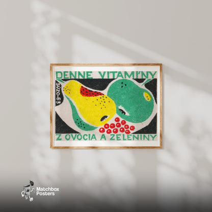 Fruit and Vegetables - vintage matchbox label print - bedroom mockup
