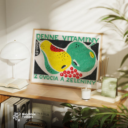 Fruit and Vegetables - vintage matchbox label print - office wall