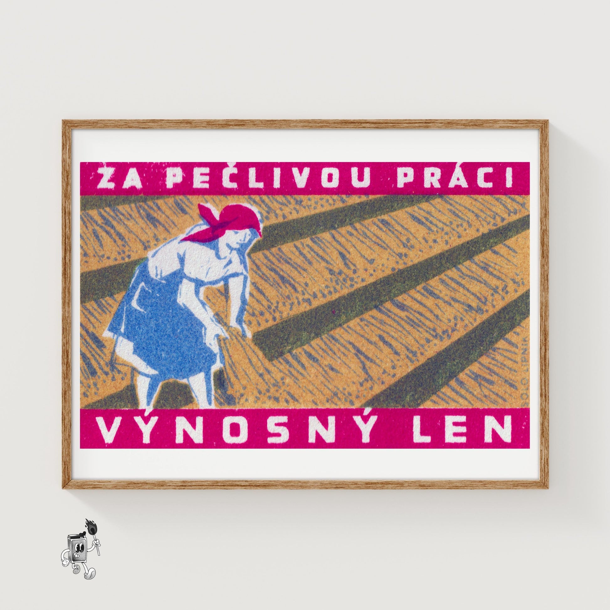 Woman Harvesting Wheat - vintage matchbox label print