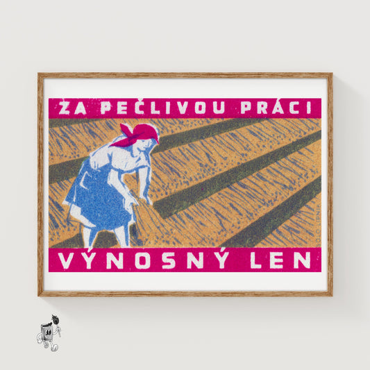 Woman Harvesting Wheat - vintage matchbox label print