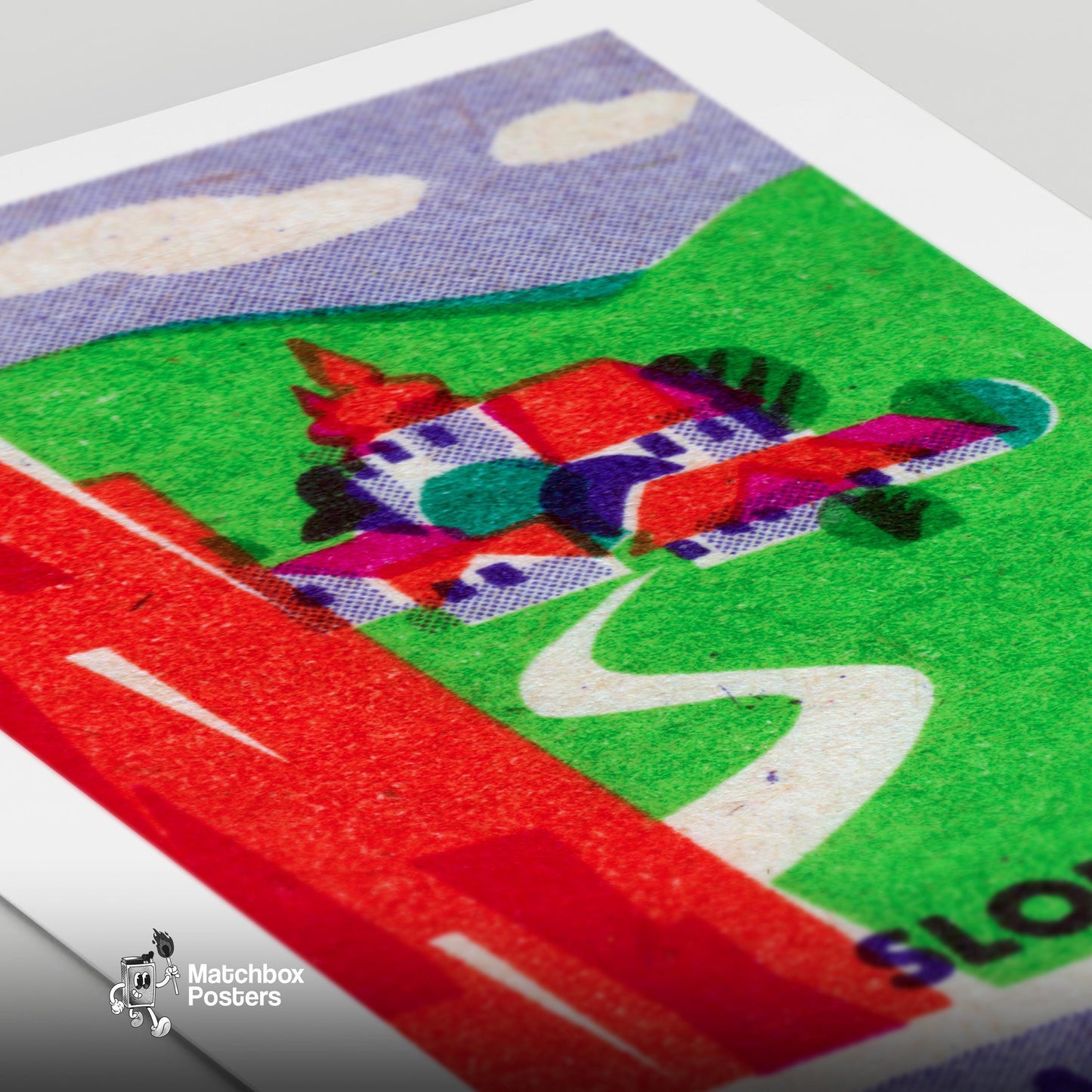 Countryside Town - vintage matchbox label print - close-up detail