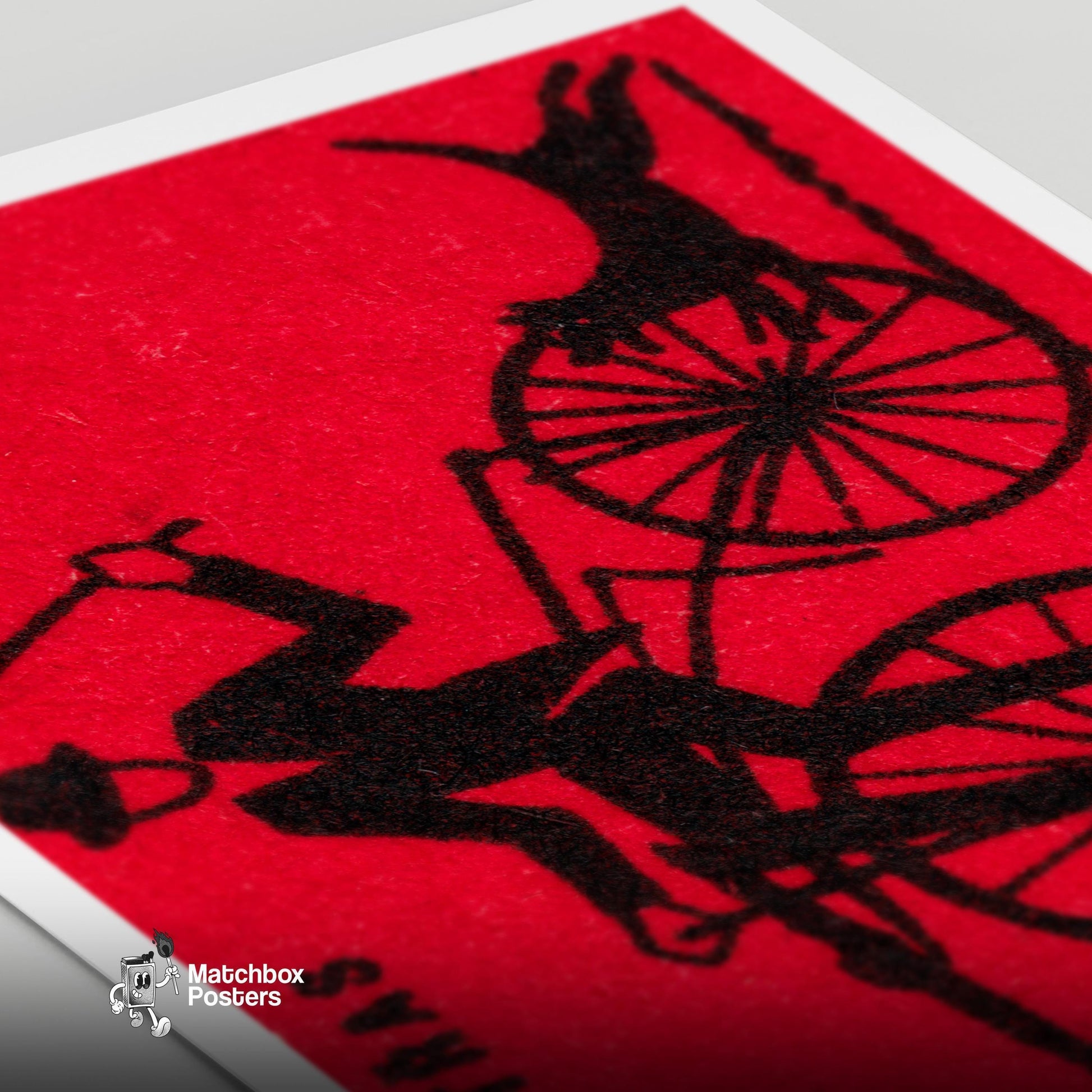 Cyclist with Dog - vintage matchbox label print - close-up detail