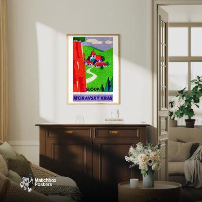 Countryside Town - vintage matchbox label print - living room mockup