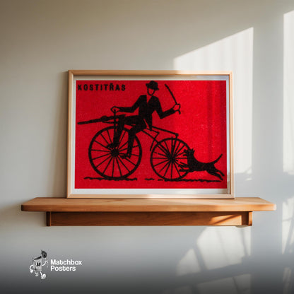Cyclist with Dog - vintage matchbox label print - size comparison