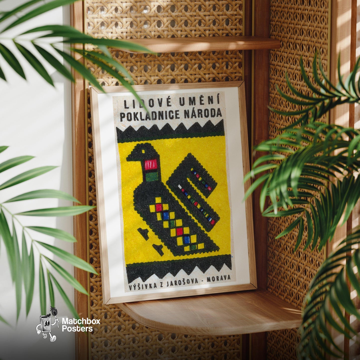 Folk Bird - vintage matchbox label print - office wall