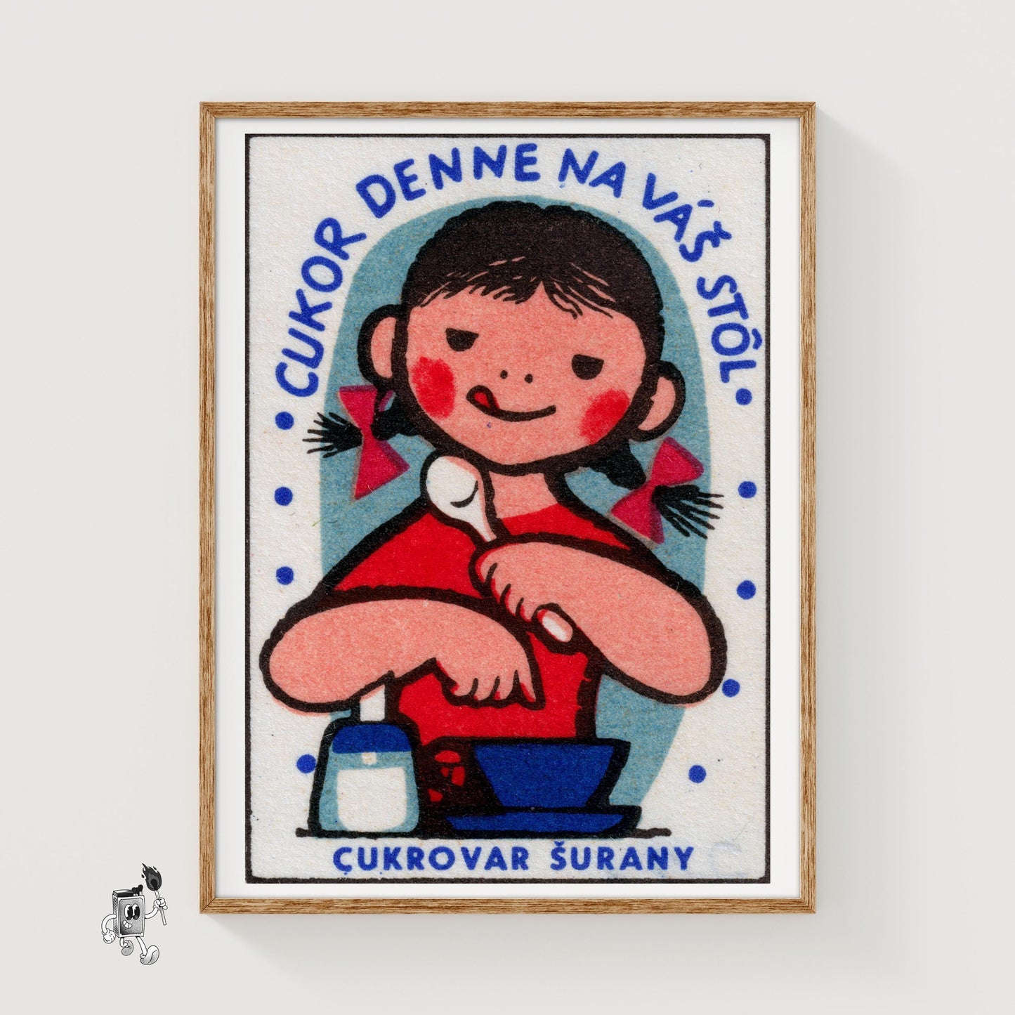 Girl Eating Food - vintage matchbox label print