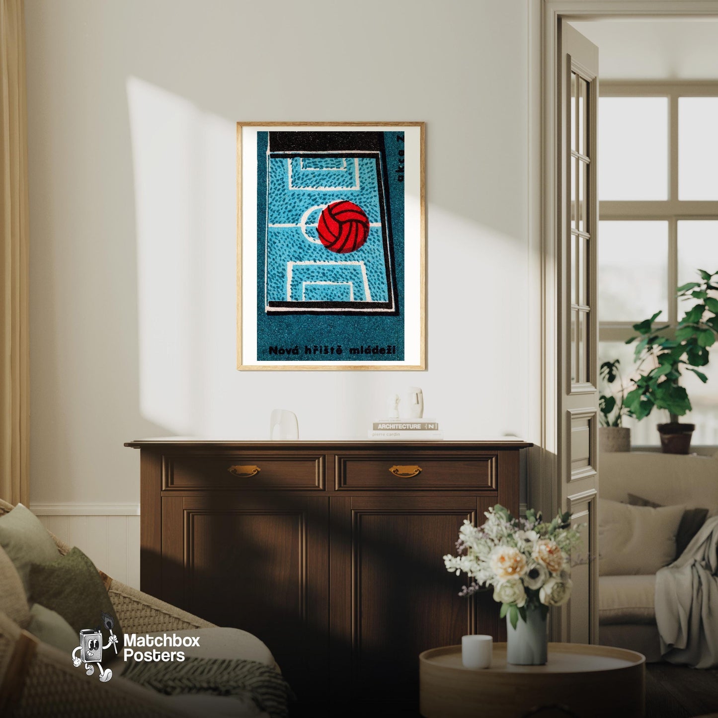 Football Field - vintage matchbox label print - living room mockup