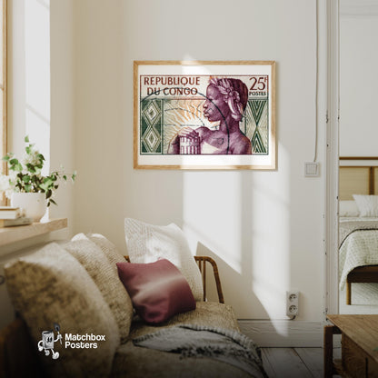 Congolese Woman - vintage matchbox label print - living room mockup