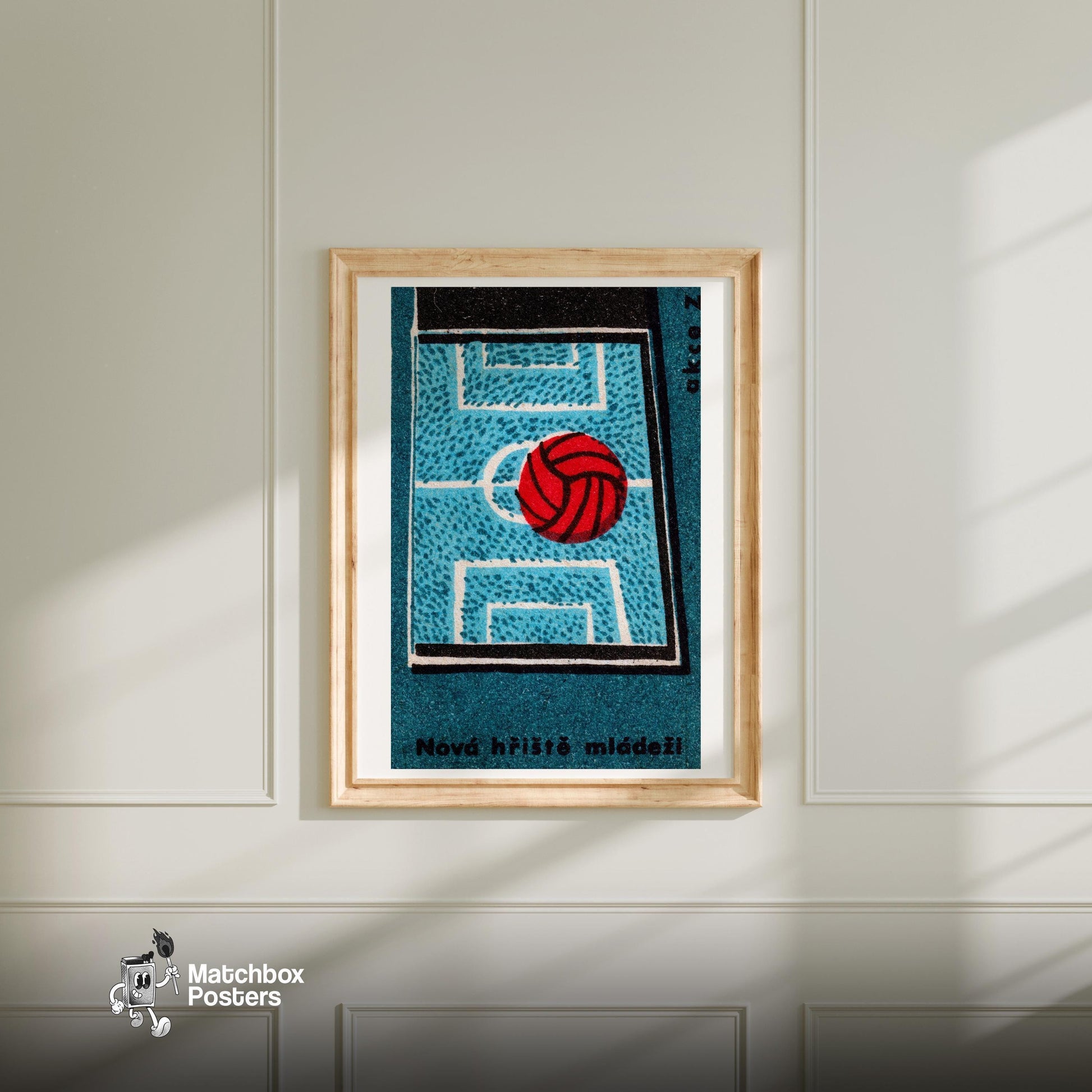 Football Field - vintage matchbox label print - bedroom mockup