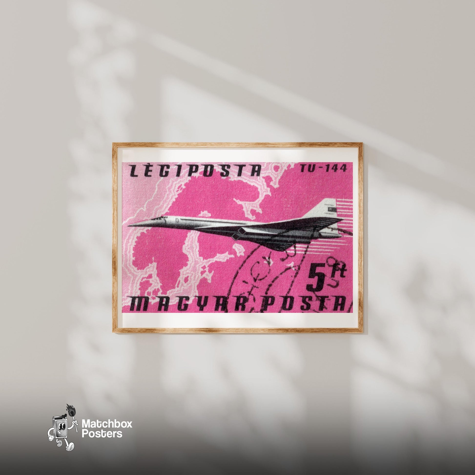 TU-144 Aircraft - vintage matchbox label print - bedroom mockup