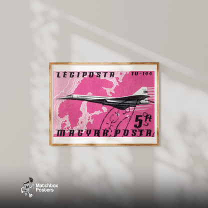 TU-144 Aircraft - vintage matchbox label print - bedroom mockup