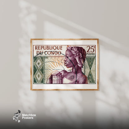 Congolese Woman - vintage matchbox label print - bedroom mockup