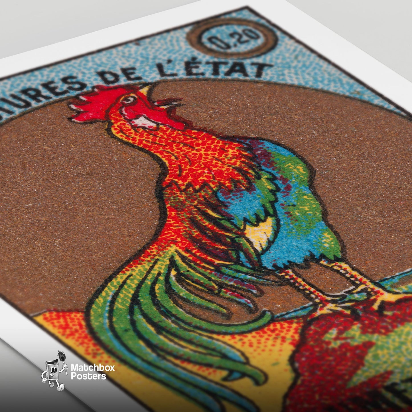 Colorful Rooster - vintage matchbox label print - close-up detail