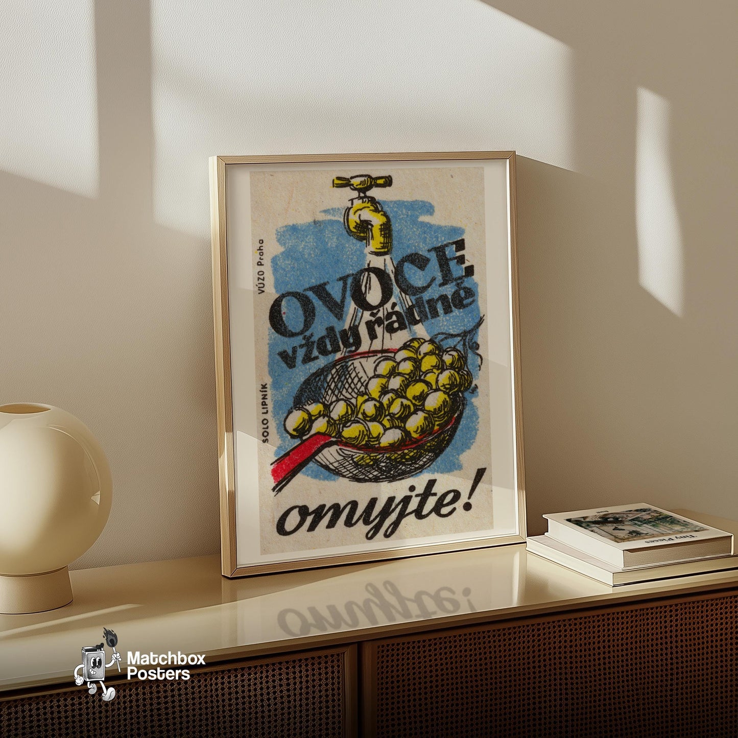 Washing Grapes - vintage matchbox label print - size comparison