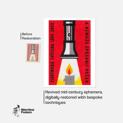 Flashlight Candle - vintage matchbox label print - framed wall art preview