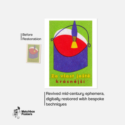 Red Paint Bucket - vintage matchbox label print - framed wall art preview
