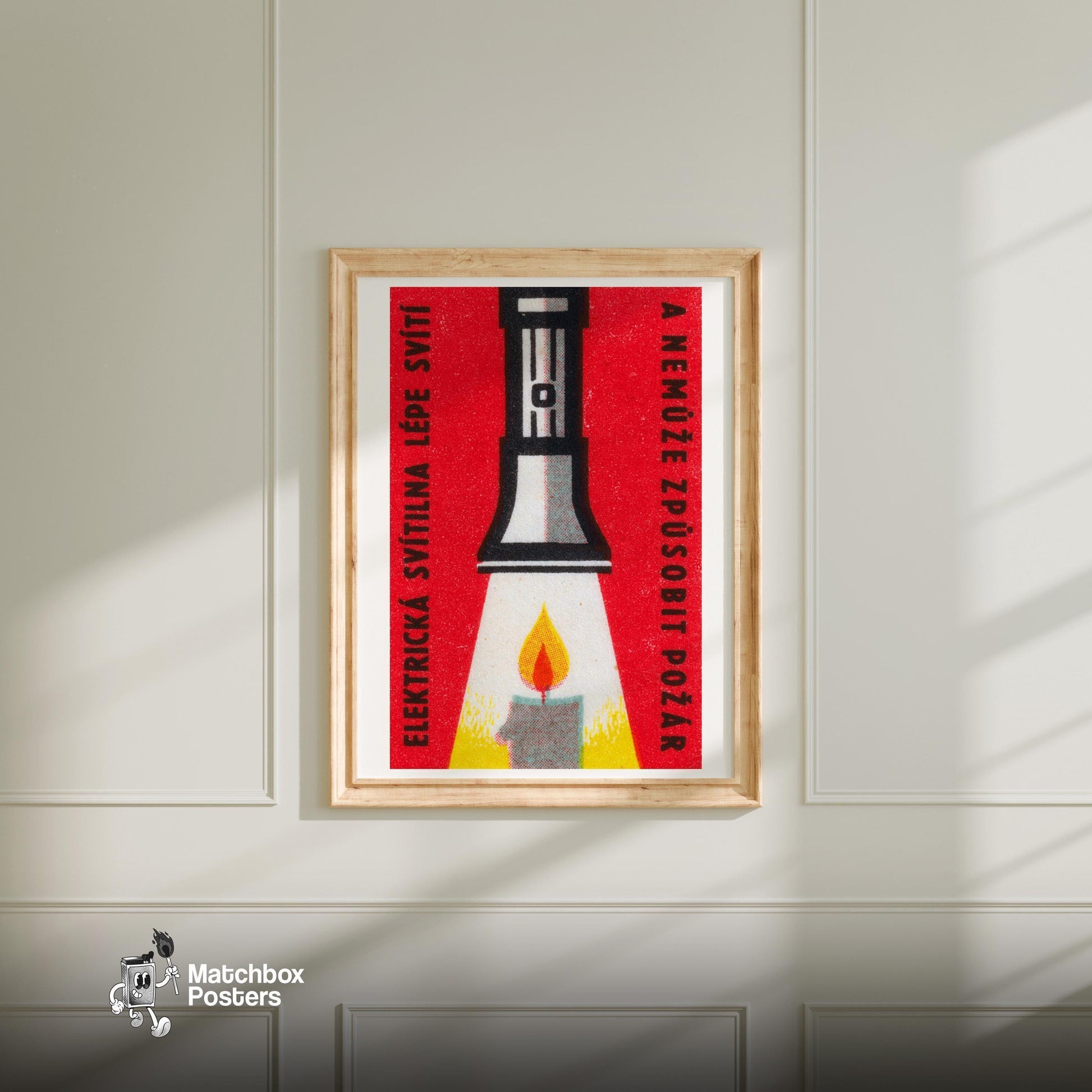 Flashlight Candle - vintage matchbox label print - bedroom mockup