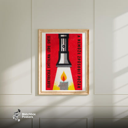 Flashlight Candle - vintage matchbox label print - bedroom mockup