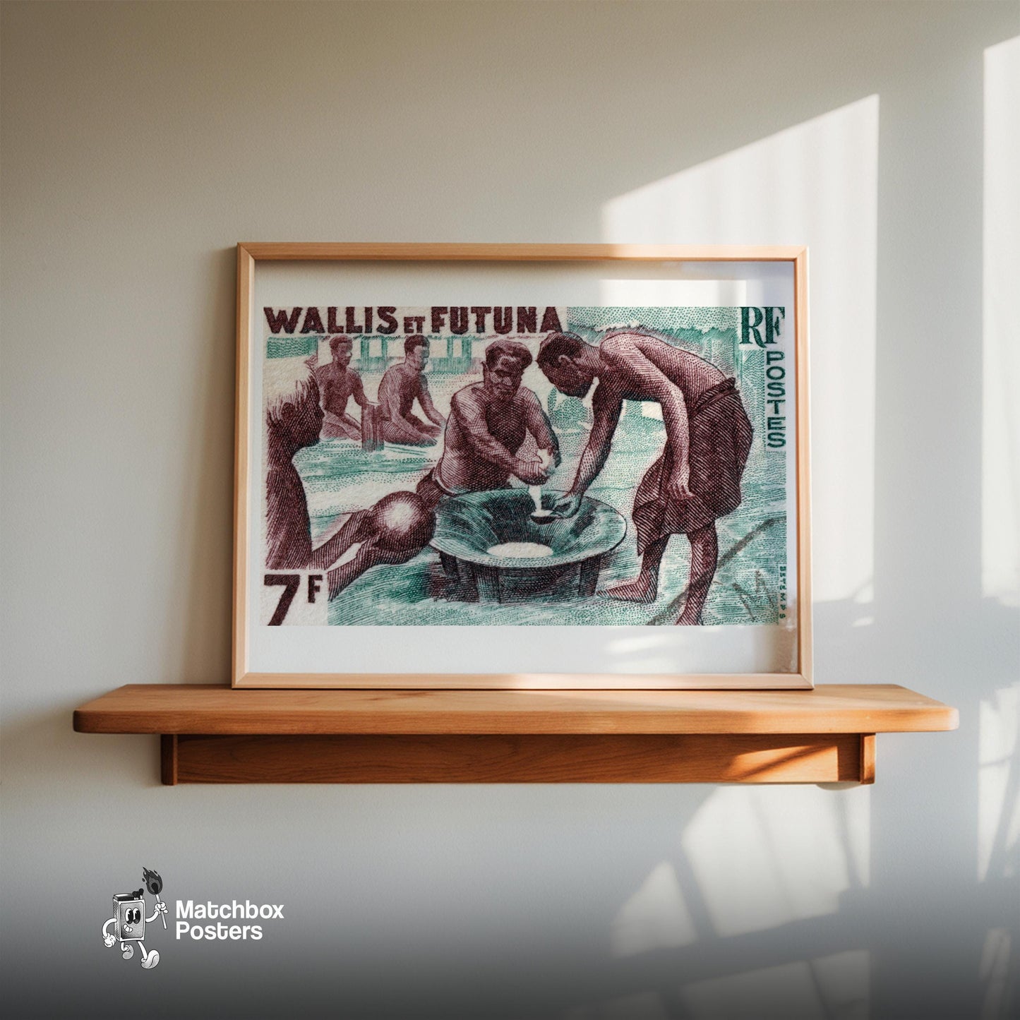 African Vintage Cooking Print, Postage Stamp Style - vintage matchbox label print - size comparison