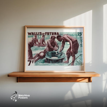 African Vintage Cooking Print, Postage Stamp Style - vintage matchbox label print - size comparison