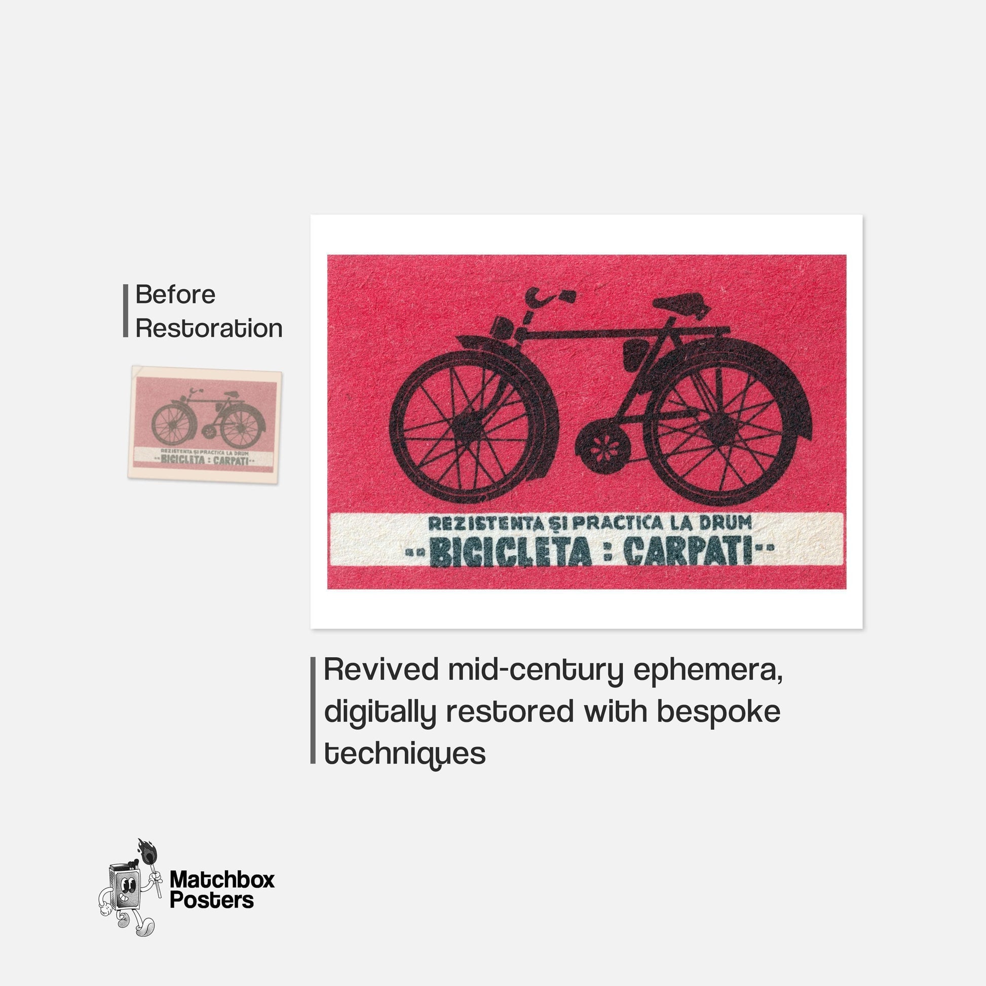 Bicycle - vintage matchbox label print - framed wall art preview