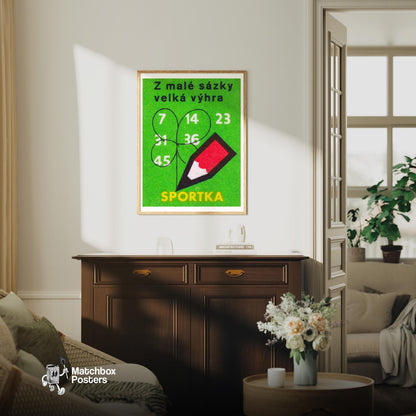 Big Win from Small Bet - vintage matchbox label print - living room mockup